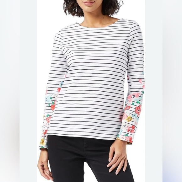 Joules Tops - Striped Long Sleeve Top with Floral Accents